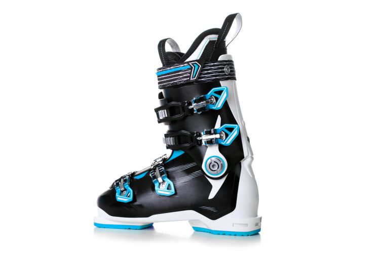 Professional Blue ski boots isolated on white background